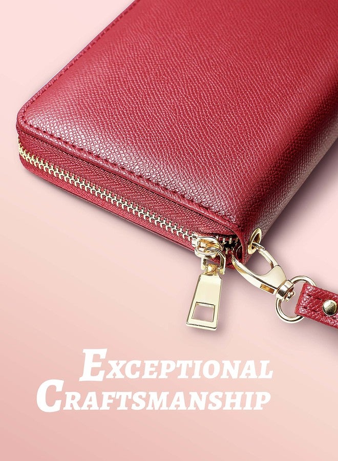 Yarnic Red Women Wallet -Wallet for Woman with Wristlet Band Wallet Credit Card Holder Clutch Money Pockets Case Coin Money Clip Organizer Purse with RFID Blocking Large Capacity with Zipper - Image 5